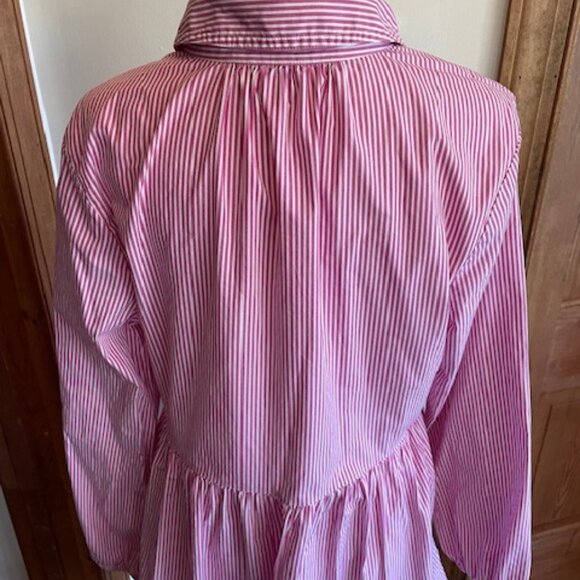 J. CREW Pink White Stripe Button Down Long Sleeve Shirt Mini Dress 8 - Picture 9 of 17